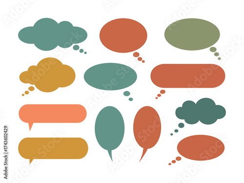 A diverse collection of retro-colored speech bubbles for communication concepts
