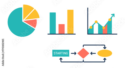 Infographic charts representation for data visualization and process flow illustration