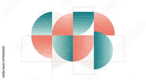 Elegant geometric composition featuring watercolor gradients with refined line art elements