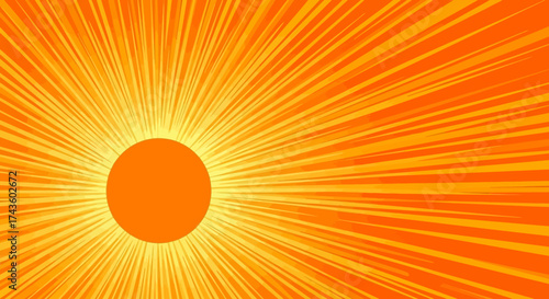 Vibrant solar outburst abstract illustration with radial bursts and central sphere