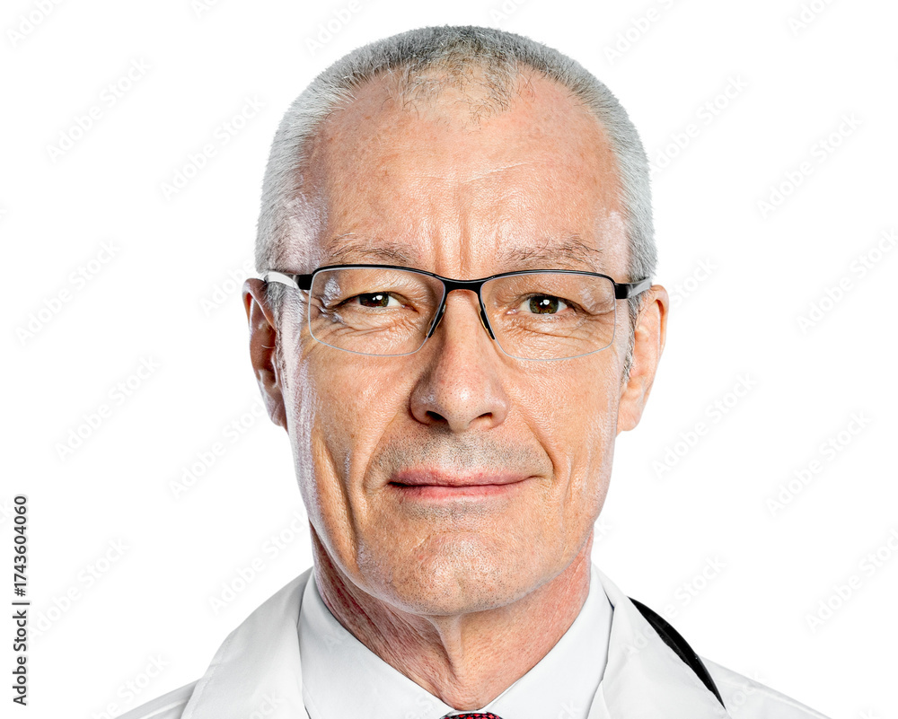 Obraz premium Senior male doctor png transparent, smiling face jobs and career portrait