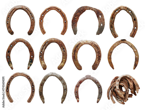 Vintage Horseshoes Collection on a Black Background