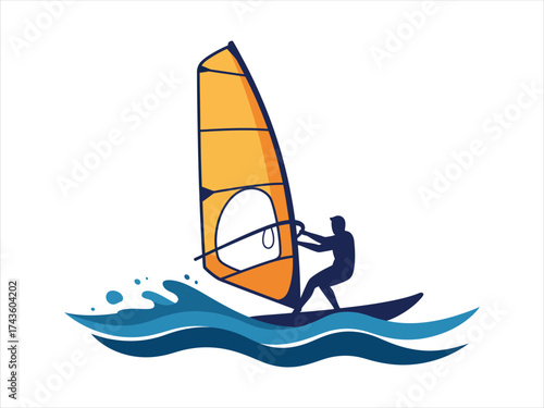 Windsurfing Icon Silhouette of a Person on a Board with a Sail on the Water
