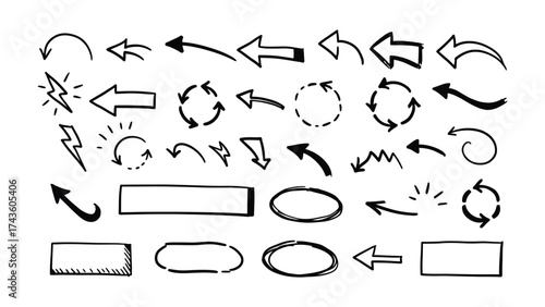 Collection of diverse hand-drawn arrows and shapes for design and presentation