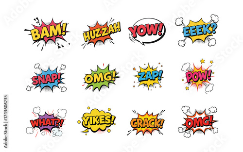 Expressive Pop Art Comic Bubbles with Exclamation Words, Delivering Bold Graphic Impact