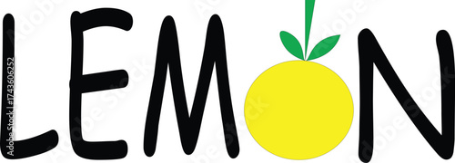 Doodle style "LEMON" wordmark logo vector with yellow citrus fruit illustration isolated