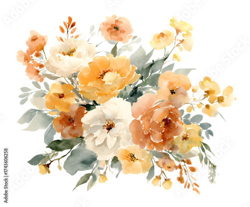 Watercolor Bouquet of Yellow and Orange Flowers floral