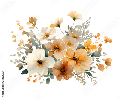 Watercolor Floral Arrangement with Yellow and White Blooms