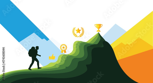 Journey to the summit: a visual metaphor of achievement with a man's silhouette