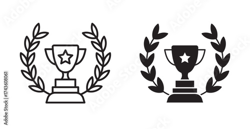 An award icon is a visual symbol that represents achievement, victory, or recognition, typically depicting items like a trophy, medal, laurel wreath, or star.