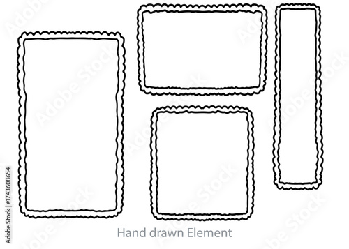 Four hand-drawn rectangular frames with a textured, scalloped border, isolated on white background.