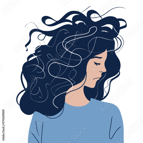 Swirling lines woman illustration adult vector