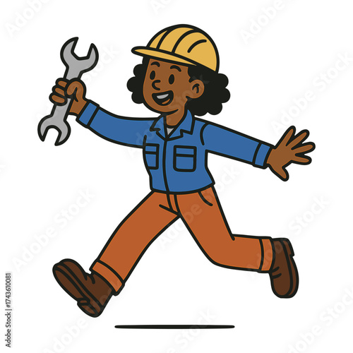 Happy cartoon worker running vector