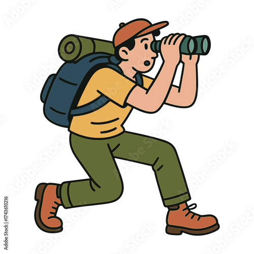 Cartoon hiker observing nature vector