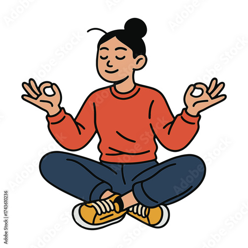 Meditating cartoon person in peace vector