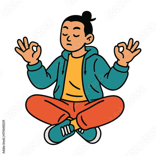 Meditating cartoon character illustration vector