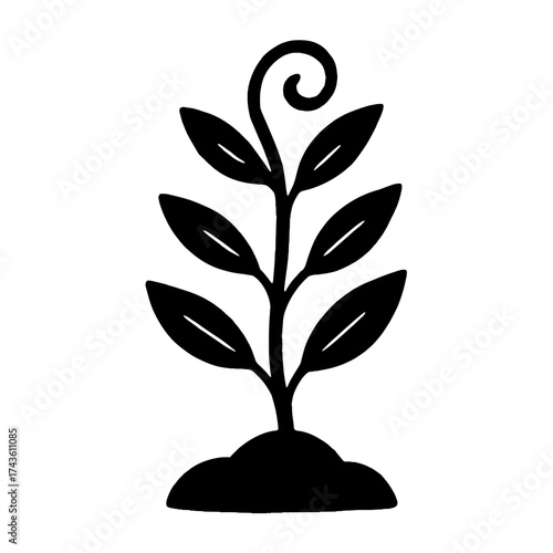 Minimalist plant growth silhouette vector