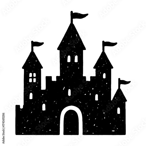 Majestic medieval castle silhouette vector