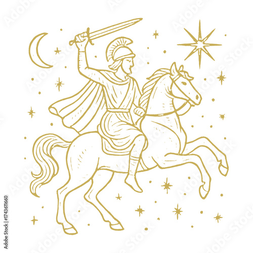 Golden warrior on horseback illustration vector