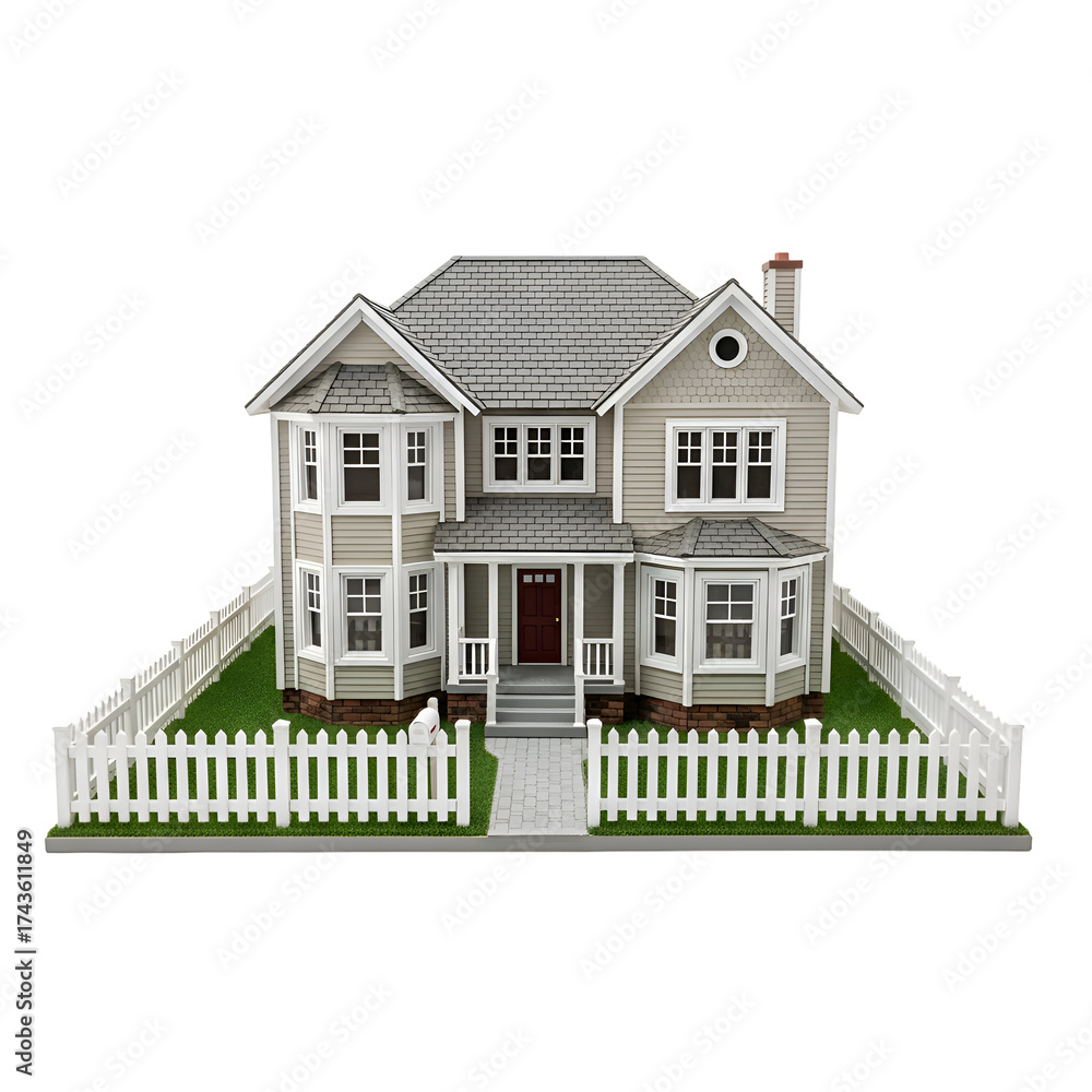 custom made wallpaper toronto digitalMiniature House Stands Elegantly with White Picket Fence on Artificial Grass Background