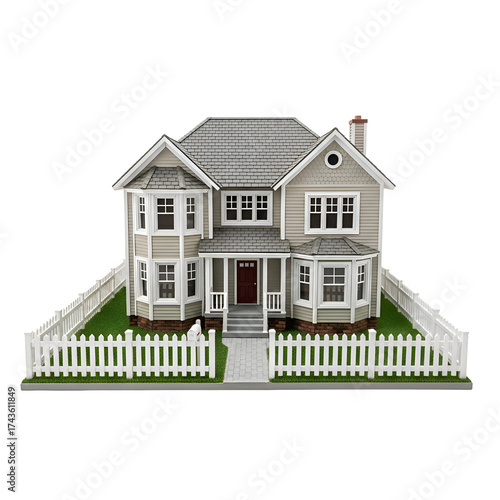 Wallpaper Mural Miniature House Stands Elegantly with White Picket Fence on Artificial Grass Background Torontodigital.ca