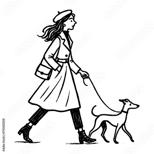 Stylish woman walking dog vector