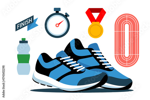 Vector art of running equipment for marathon and competition