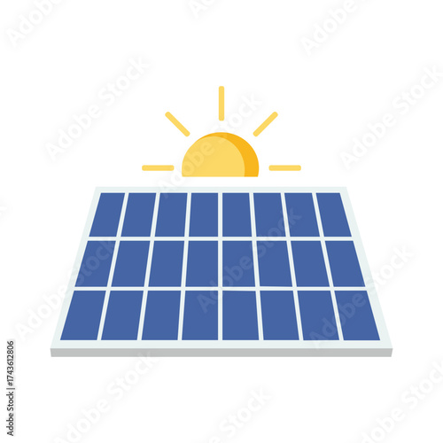 Solar Panel and Sun Icon on White Background illustration