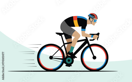Cyclist racing fast with motion lines