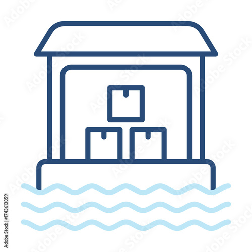 Warehouse Icon Color Outline Style. Vector Illustration Design