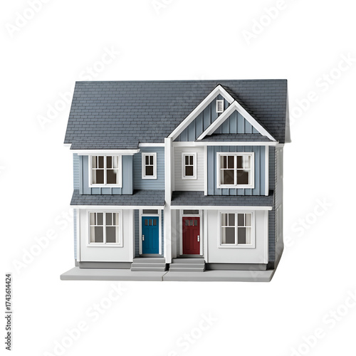 Wallpaper Mural Miniature Townhouse Model Showcases Blue and Red Doors with Gray Roof on Transparent Background Torontodigital.ca