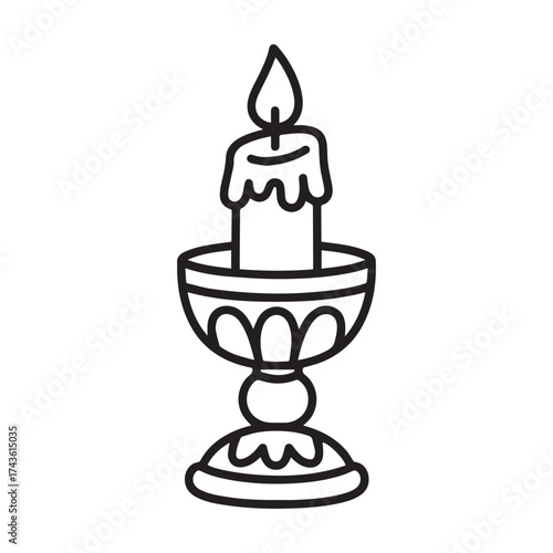 A single Christmas candle on a decorative candle holder line art.