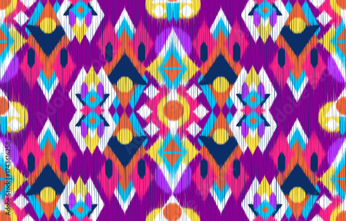 Design ikat pattern abstract geometric ikat ethnic, folk pattern Aztec style, Gyp sy, Mexican, Indian, Scandinavian, design ikat for background, wallpaper, carpet, wrapping, fabric, textile fashion. 