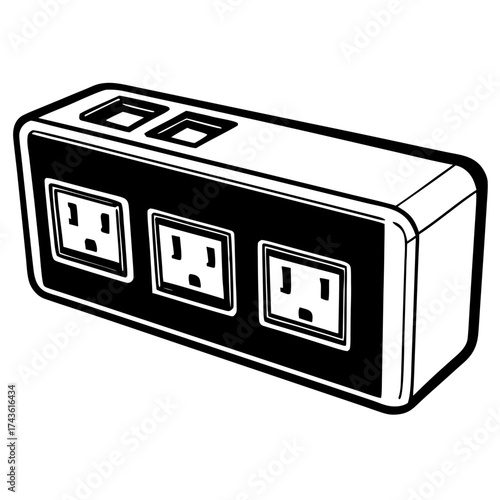 Power strip with three outlets in minimalistic design  