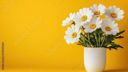 Wallpaper Mural White Daisies in a Modern Pot Against a Vibrant Yellow Background Torontodigital.ca