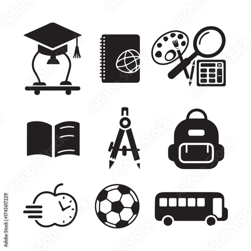 Educational Silhouette Vector Icon School Essentials in Clean Minimalist Design. 
