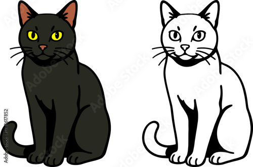 vector illustration of black cat arching back, spooky halloween animal for decoration, coloring page and digital use