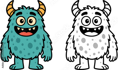 colored vector illustration of generic halloween monster character, cute design for coloring and digital use