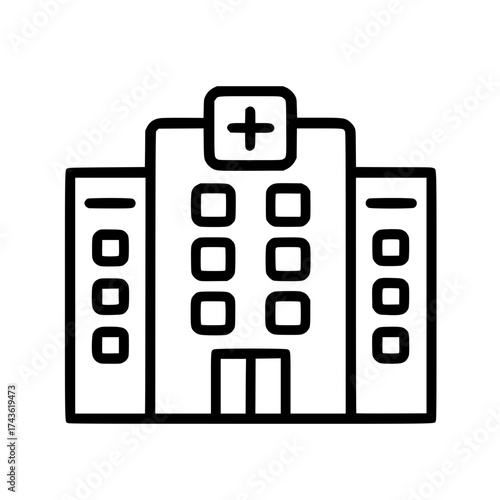 Hospital Building Line Art Icon Isolated
