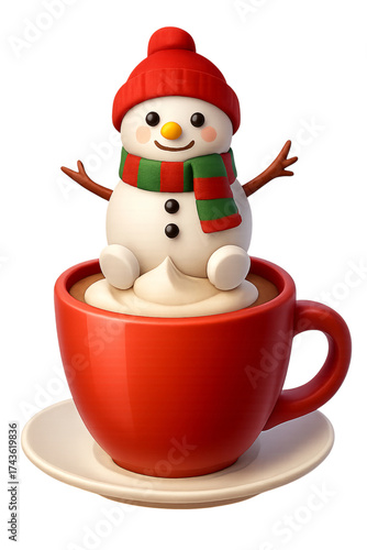 Festive snowman in a hot chocolate mug illustration
