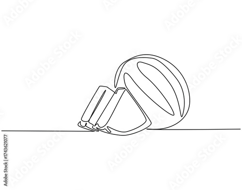 Continuous one line drawing of watermelon fruit. One line drawing illustration of watermelon fruit. Fresh fruit concept single line. Editable outline