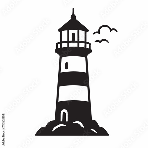 Striking lighthouse stands tall, coastal beacon icon