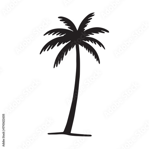 One Palm trees silhouette with beach white background. 