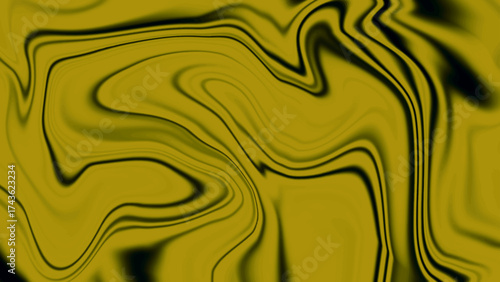 Abstract mustard yellow and black liquid marble background. Dark gold and black flowing texture pattern.