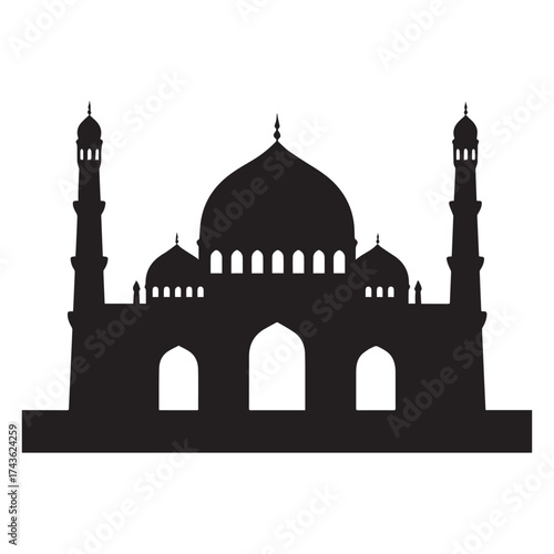  Simple Silhouette Mosque Design with Elegant Black Shape on White Background. 