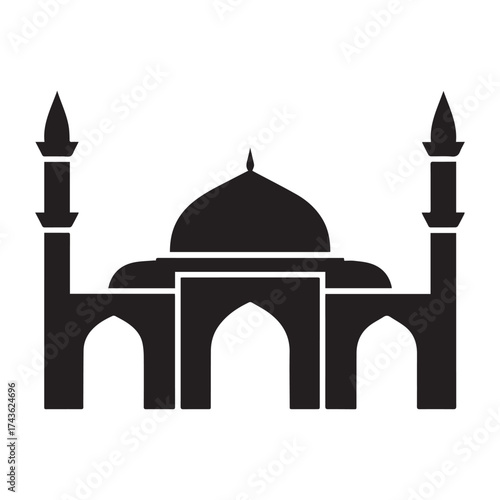  Simple Silhouette Mosque Design with Elegant Black Shape on White Background. 