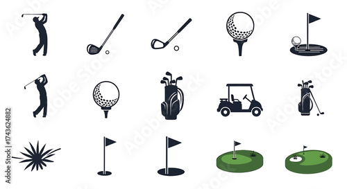 Collection of Golf Related Icons and Silhouettes.