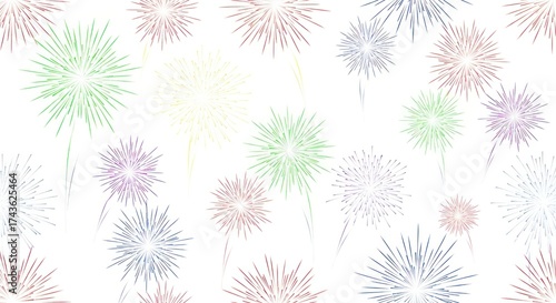 Vibrant festive firework design celebrating joy with multicolored elements and light backgrounds