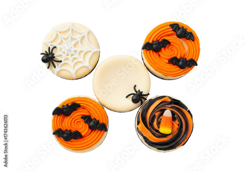 Spooky & Sweet Halloween Sugar Cookies Collection with Spiders, Bats, and Candy Corn on White