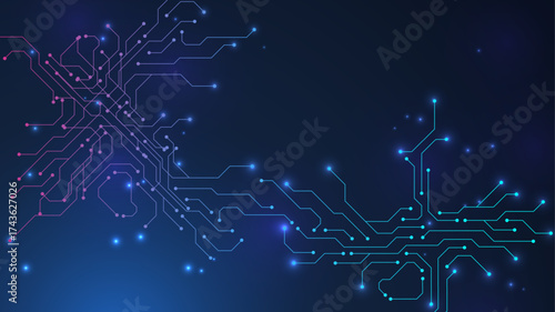 Motherboard digital abstract background. AI circuit board technology texture design. Semiconductor and computer processor on tech banner template concept. Vector illustration